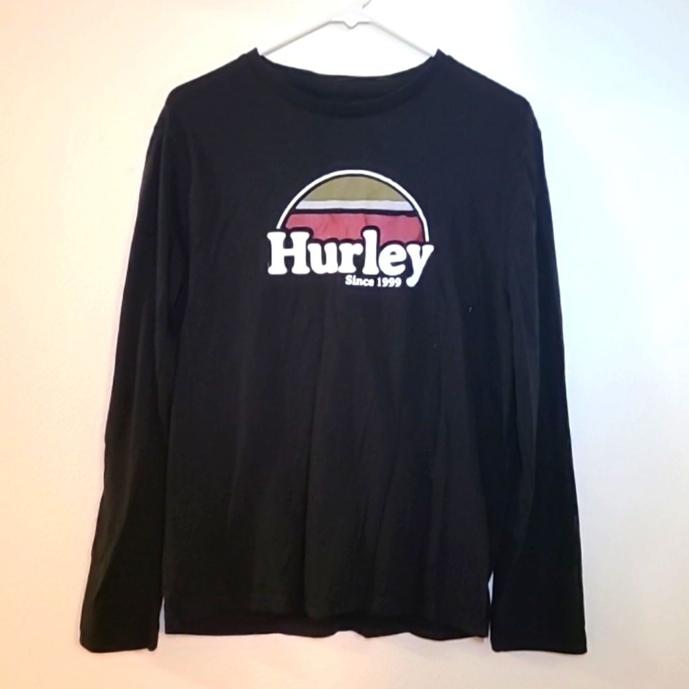 Hurley Rise & Jam Men’s Black Crew Neck Long Sleeve Logo Shirt Medium